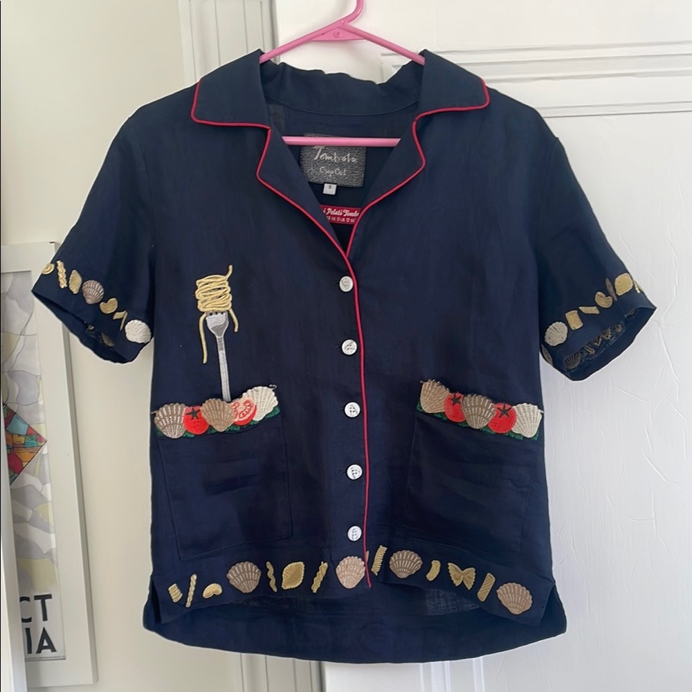 Navy Vongole Cabana Tombolo Crop cut top size Small